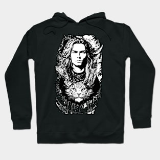 black white graphic illustration man angry tiger cats Hoodie